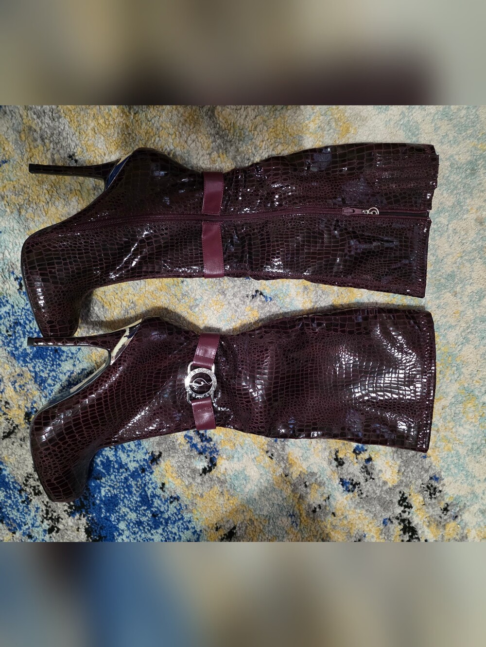 Baby Phat Burgundy Croc Embossed Stiletto Ankle Boots Y2K